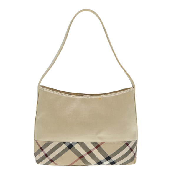 BURBERRY Nova Check Hand Bag Nylon Beige Silver Auth 88598 - Picture 3 of 16